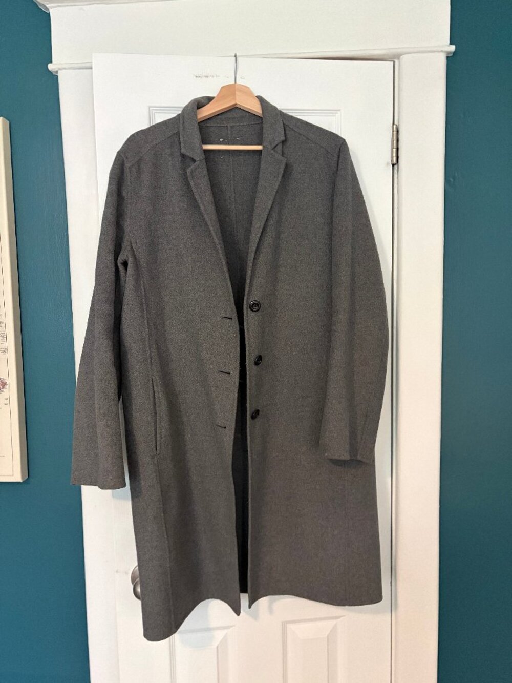 Gap Wool Blend Long Topcoat Charcoal Grey Single Breasted Overcoat Size L